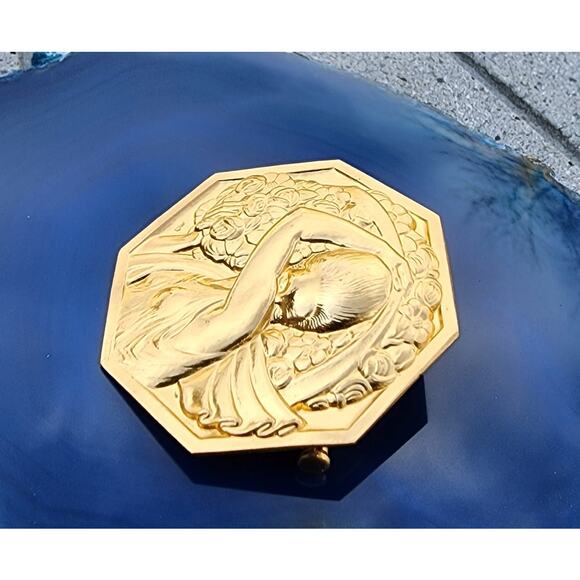 Pierre Turin Porteuse de Fleurs Gilded Bronze Art Deco Medallion Brooch - Picture 5 of 9